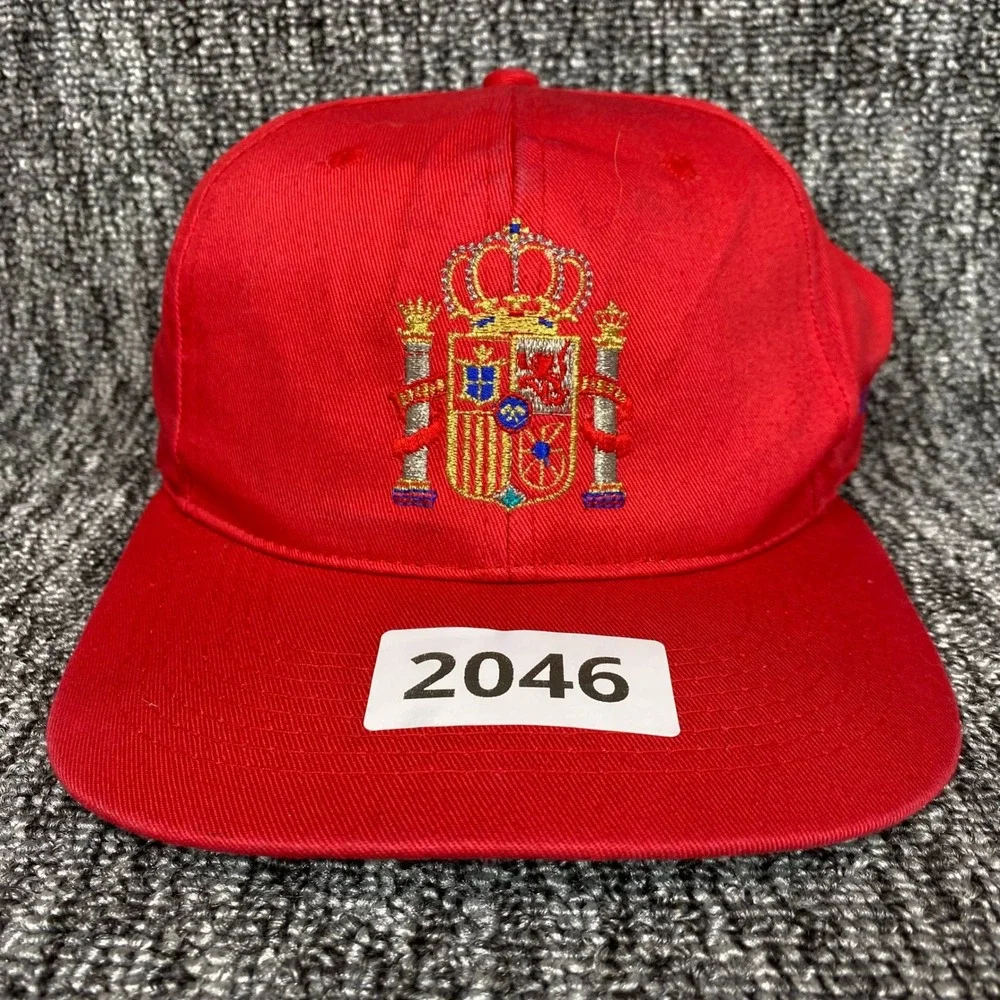VTG Adidas Spain Soccer Crest Snapback Hat Mens Red Royal Coat Arms Trefoil Cap